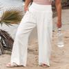 Leyoutx Womens Cotton Linen Pants Wide Leg High Waist Long Palazzo Trousers with Pocket (X-Large,White) view 2