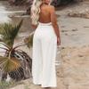Leyoutx Womens Cotton Linen Pants Wide Leg High Waist Long Palazzo Trousers with Pocket (X-Large,White) view 3