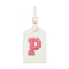 Embroidered Luggage Tag  Initial Bag Tag for Suitcase, Backpack, Carry-On, Duffel  Faux Leather Travel Accessory, Name Identifier, ID Label for Travel Bags (P, White Leather+Rose Red Letter) view 1