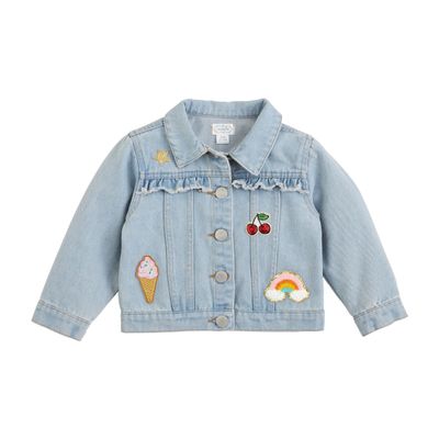 Mud Pie Girl Denim Ruffle Patch Jacket; Small