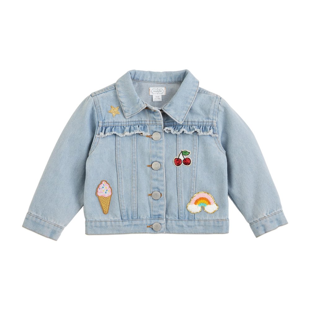 Mud Pie Girl Denim Ruffle Patch Jacket; Small