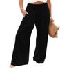 Leyoutx Womens Cotton Linen Pants Wide Leg High Waist Long Palazzo Trousers with Pocket (Large,Black) view 1