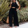 Leyoutx Womens Cotton Linen Pants Wide Leg High Waist Long Palazzo Trousers with Pocket (Large,Black) view 2