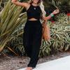 Leyoutx Womens Cotton Linen Pants Wide Leg High Waist Long Palazzo Trousers with Pocket (Large,Black) view 3
