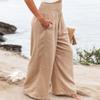 Leyoutx Womens Cotton Linen Pants Wide Leg High Waist Long Palazzo Trousers with Pocket (X-Small,Khaki) view 2