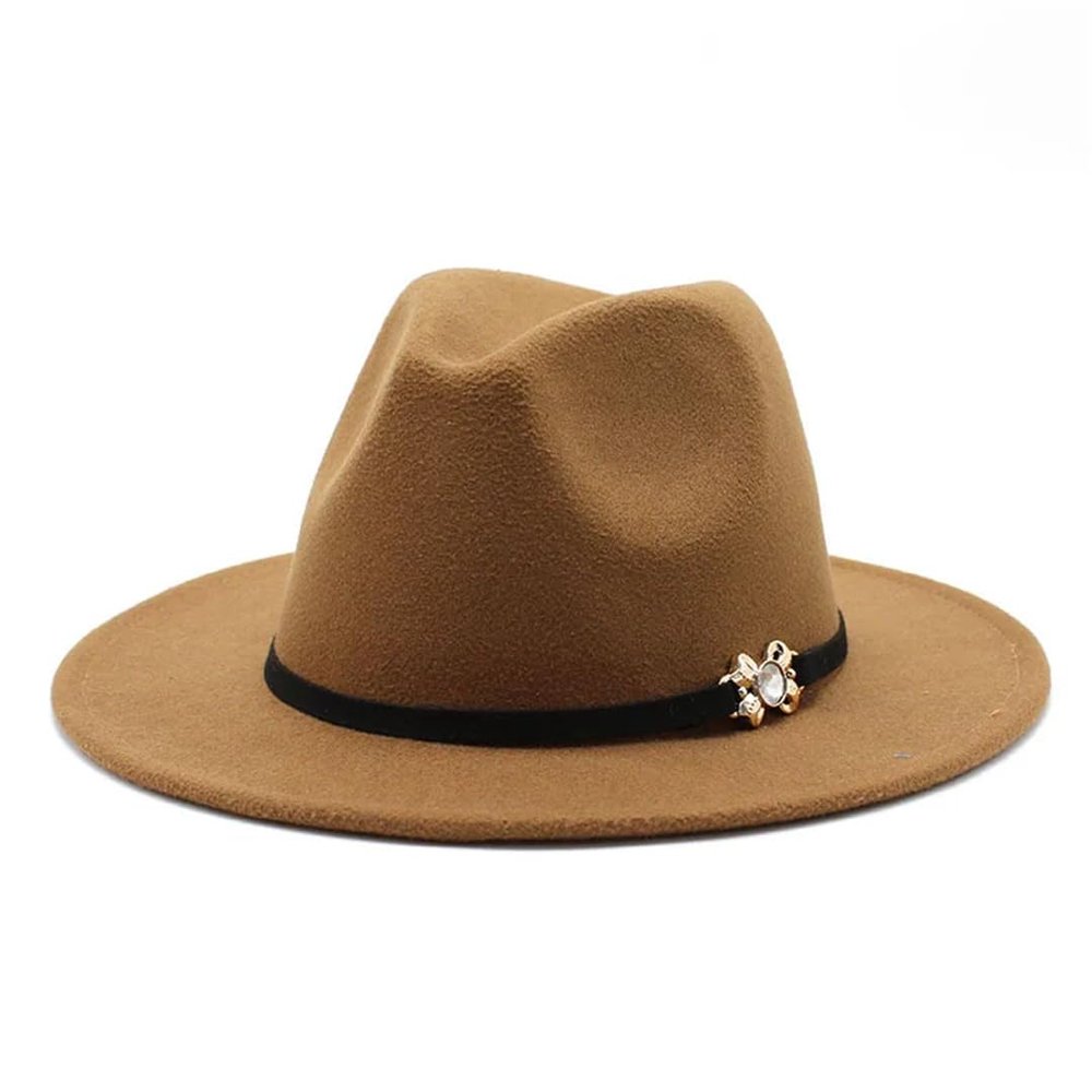 Fedora Hat with Chain Metal Belt Retro Hat Men and Women Jazz Hat Felt Hat
