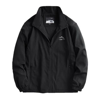 Dninmim Men's Solid Full Zipper Outdoor Lightweight Jackets Spring And Autumn Casual Hiking Trekking Coats black 4XL