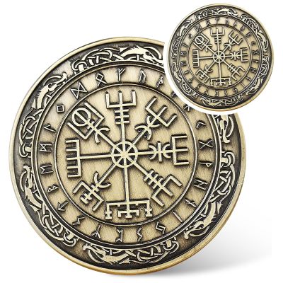 Viking Vegvisir Coin - Viking Runes Compass Coin - Norse Mythology Protective Talisman Amulet - Viking Gifts for Men Women