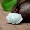Vesppears Natural Feng Shui Green Jade Necklace Pendant for Women Genuine Yoga Jadeite Run White Lotus Flower Sacred view 2