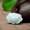 Vesppears Natural Feng Shui Green Jade Necklace Pendant for Women Genuine Yoga Jadeite Run White Lotus Flower Sacred view 4
