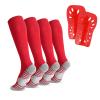 Linkidea Kids Soccer Socks with Shin Guards, 2 Pairs Breathable Knee High Socks with Lightweight Shin Pads, Long Sleeve Cushion Socks for Child 4-6 Years Over The Calf Soccer Socks (Red, S) view 1