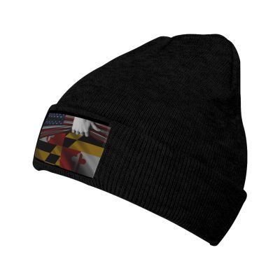 Vintage American Maryland State Flag USA America Beanie Winter Hat for Men Women Warm Knit Unisex Knitted Cuffed Skull Cap