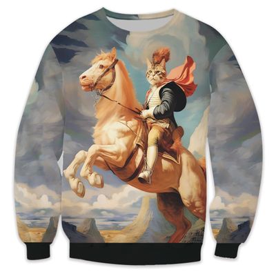 Cat Knight Men's Ugly Christmas Jumper Sweater - Royal Cat Printed Pullover, 3D Digital Print Sweatshirt Set 12 Size 2XL
