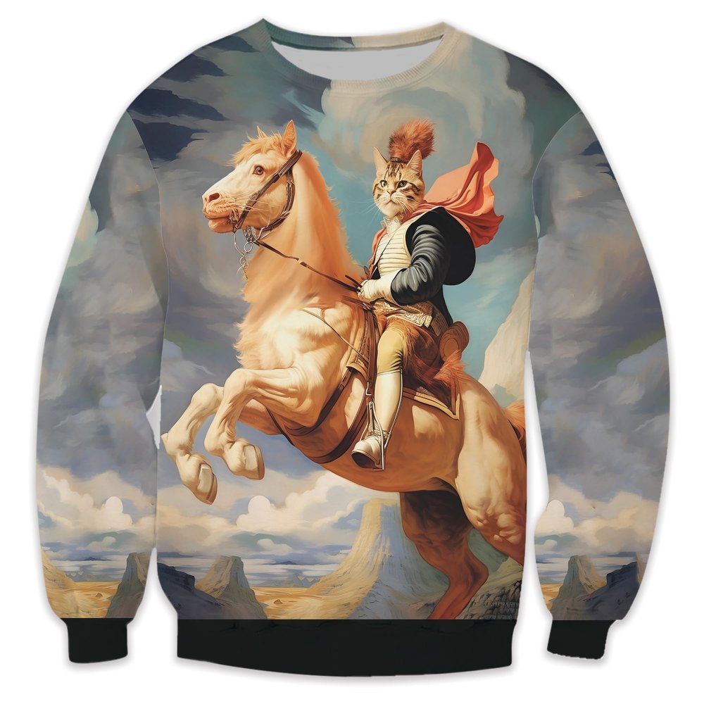 Cat Knight Men's Ugly Christmas Jumper Sweater - Royal Cat Printed Pullover, 3D Digital Print Sweatshirt Set 12 Size 2XL