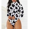 Cow Print Long Sleeve Bodysuit for Women Black Turtleneck Leotard White Mock Turtle Neck Body Suit Shapewear Top Cow Print M view 3