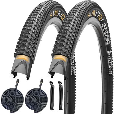 24/26/27.5 X 1.95 Inch Folding Bike Tires with 3mm Anti Puncture Proof Protection for Mountain Bicycles (27.5X1.95 2 Tires 2 Tubes)