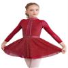 Jizyo Girls Rhinestones Long Sleeve Figure Ice Skating Leotard Dress Kids Roller Skating Dress Ballet Dance Dress Burgundy 14 Years view 1