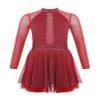 Jizyo Girls Rhinestones Long Sleeve Figure Ice Skating Leotard Dress Kids Roller Skating Dress Ballet Dance Dress Burgundy 14 Years view 3