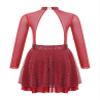 Jizyo Girls Rhinestones Long Sleeve Figure Ice Skating Leotard Dress Kids Roller Skating Dress Ballet Dance Dress Burgundy 14 Years view 4
