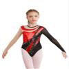 easyforever Kids Girls Sparkly Rhinestone Gymnastics Leotard Mesh Long Sleeve Ballet Dance Bodysuit Skating Jumpsuit Red 12 Years view 3
