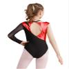 easyforever Kids Girls Sparkly Rhinestone Gymnastics Leotard Mesh Long Sleeve Ballet Dance Bodysuit Skating Jumpsuit Red 12 Years view 4