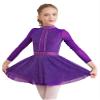 Jizyo Girls Rhinestones Long Sleeve Figure Ice Skating Leotard Dress Kids Roller Skating Dress Ballet Dance Dress Purple 14 Years view 1