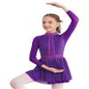 Jizyo Girls Rhinestones Long Sleeve Figure Ice Skating Leotard Dress Kids Roller Skating Dress Ballet Dance Dress Purple 14 Years view 4