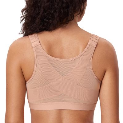 DELIMIRA Women's Front Closure Posture Wireless Back Support Full Coverage Bra Blush Beige 40G