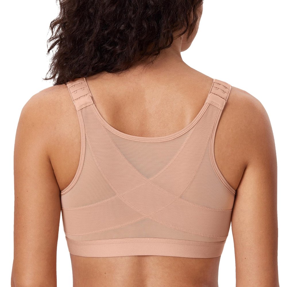 DELIMIRA Women's Front Closure Posture Wireless Back Support Full Coverage Bra Blush Beige 40G