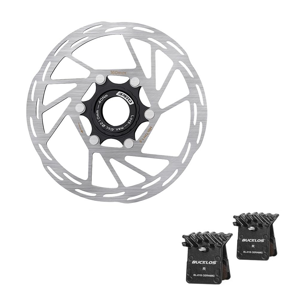 BUCKLOS IIIPRO MTB 160mm Centerlock Disc Brake Rotor and BL-01S 2 Pair Disc Brake Pads for Ceramic Shimano N03A N04C L05A K04S K04Ti K05S K05Ti M8110 M7110
