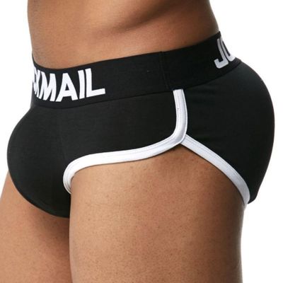 JOCKMAIL Mens Padded Boxers Soft Cotton Enhancing Buttocks Male Sponge Padding Underpants (US, Alpha, X-Large, Regular, Regular, 345-Black)