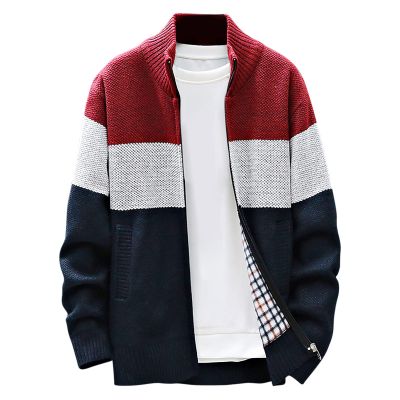 2023 Mens Sweater Jackets Casual Stand Collar Knitted Sweater Cardigan Lightweight Fleece Lined Full Zip Knitwear Coat Lightweight Sweater Men Zipper Red M
