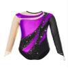 easyforever Kids Girls Sparkly Rhinestone Gymnastics Leotard Mesh Long Sleeve Ballet Dance Bodysuit Skating Jumpsuit Purple 16 Years view 1