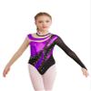 easyforever Kids Girls Sparkly Rhinestone Gymnastics Leotard Mesh Long Sleeve Ballet Dance Bodysuit Skating Jumpsuit Purple 16 Years view 3