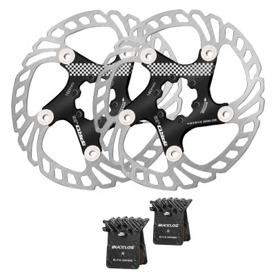 BUCKLOS IIIPRO MTB 160mm Floating Disc Brake Rotor with 6PC Bolts and BL-01S 2 Pair Disc Brake Pads for Ceramic Shimano N03A N04C L05A K04S K04Ti K05S K05Ti