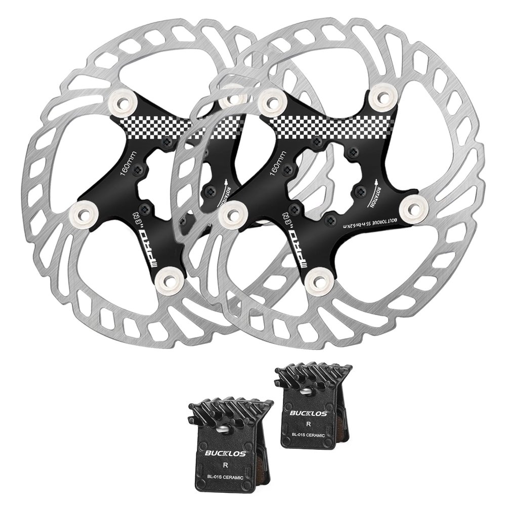 BUCKLOS IIIPRO MTB 160mm Floating Disc Brake Rotor with 6PC Bolts and BL-01S 2 Pair Disc Brake Pads for Ceramic Shimano N03A N04C L05A K04S K04Ti K05S K05Ti