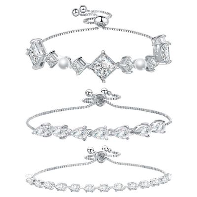 Erecter 14K Gold Plated Tennis Bracelet Cubic Zirconia Classic Adjustable Bracelet Silver Bracelets for Women Birthday Valentine Mother's Day Jewelry Gift (GSZH-018)
