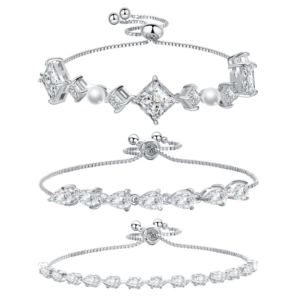 Erecter 14K Gold Plated Tennis Bracelet Cubic Zirconia Classic Adjustable Bracelet Silver Bracelets for Women Birthday Valentine Mother's Day Jewelry Gift (GSZH-018)