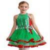 Moggemol Kids Christmas Elf Dress Girls Sequin Figure Skating Dance Performance Dress Ballet Leotard Tutu Skirt Dancewear B#Green12 14 Years view 1