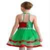 Moggemol Kids Christmas Elf Dress Girls Sequin Figure Skating Dance Performance Dress Ballet Leotard Tutu Skirt Dancewear B#Green12 14 Years view 2