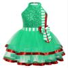 Moggemol Kids Christmas Elf Dress Girls Sequin Figure Skating Dance Performance Dress Ballet Leotard Tutu Skirt Dancewear B#Green12 14 Years view 4