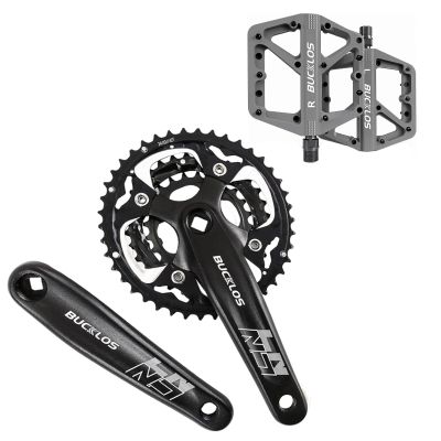 BUCKLOS MTB Crankset Square Taper with 22/24/26/32/38/42/44T Chainring Set and BMX Flat Pedals, Nylon Fiber, Mountain Bike, Road Bike, Bicycle Components