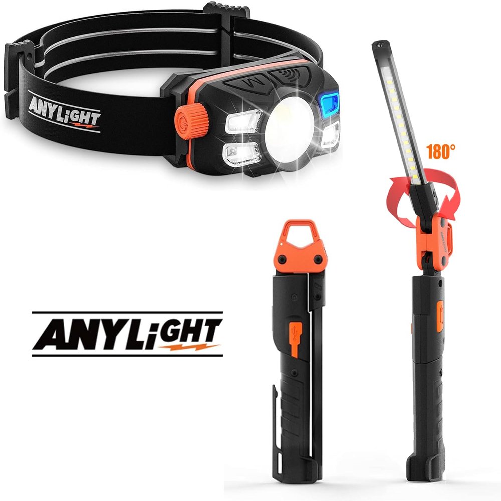 Anylight Foldable Light Upgrade & Rechargeable LED Headlamp,Rechargeable Flashlight,Foldable Magnetic Light for Car Repair for Repairing, Running, Camping, Hiking