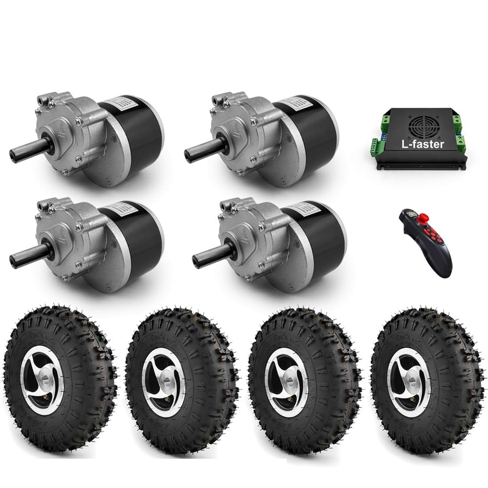 1000W Electric Four Drive Kit 4.10-4 Off Road Tire 10 Inch Wheel Set For DIY Electrical 4X4 Lawnmower Barrow Trolley Cart (Off-road tire With controller, Max speed 6kph)