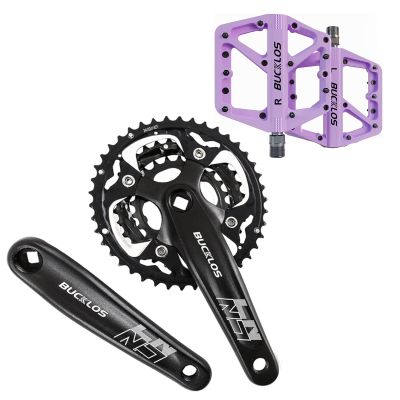 BUCKLOS MTB Crankset Square Taper with 22/24/26/32/38/42/44T Chainring Set and BMX Pedal Mountain Bike Pedals Flat MTB Pedals, Lightweight Nylon Fiber Road Bike Pedals Non-Slip