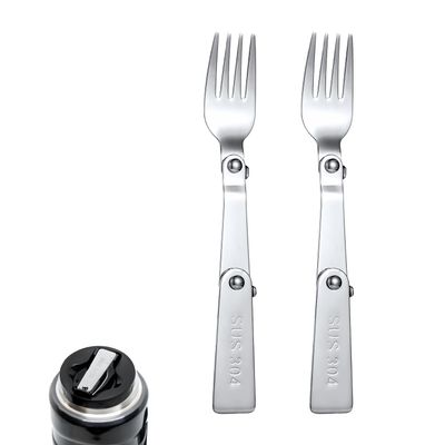 BOXOB 2pcs Silver Stainless Steel Folding Forks, 6.3 Inch, Compatible with THERMOS FUNTAINER 16 Oz Food Jar, Dishwasher Safe, Camping Flatware