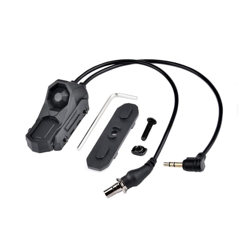 HATSEN Tactical Modular Dual Wire Button Remote Activation Pressure SwitchCompatible with M300/M600 PEQ15/A2 Etc Series Scout Troch Flashlightfor 20mm Rail and M&K System (SF+3.5 Plug BK)
