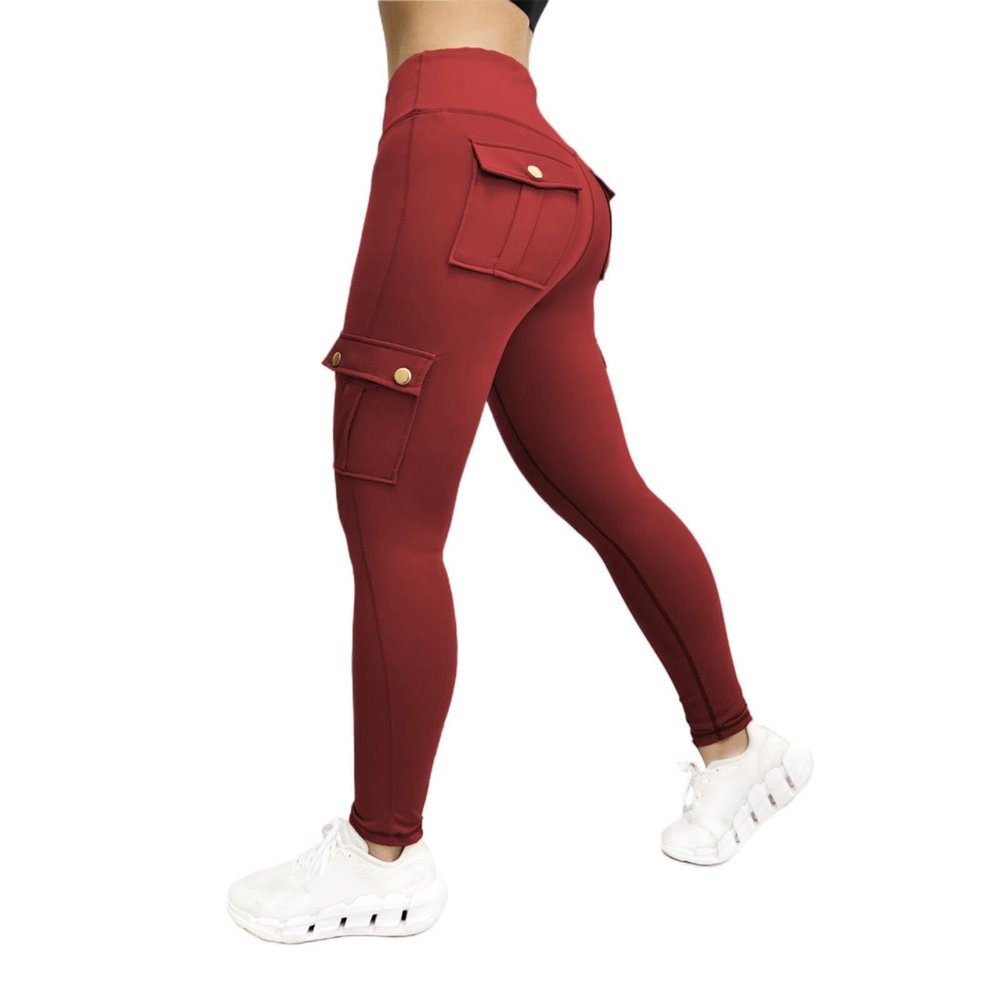 Cargo Leggings for Women Elastic High Waisted Skinny Cargo Jogger Casual Pull On Butt Lift Workout Yoga Lounge Pants Red