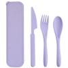 Reusable Travel Utensils with Case, Wheat Straw Portable Plastic Fork Spoons Knife Tableware, Eco-Friendly BPA Free Camping Cutlery for Lunch Box Accessories Work Picnic or Daily Use (Purple) view 1