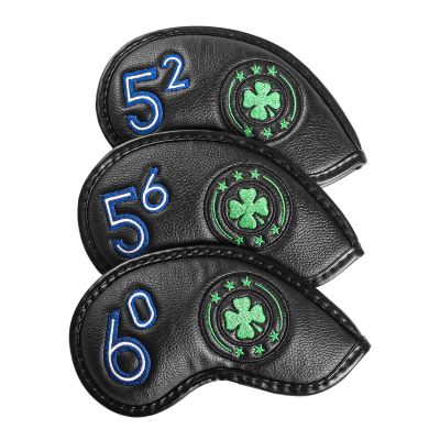 FINGER TEN Golf Iron Wedge Head Covers 52 54 56 60 1 Pc or 1 Set, Stylish Leather Headcover Club Head Protection for Irons, Clover USA Flag Design for Men Women (52, 56, 60(Black&Clover))